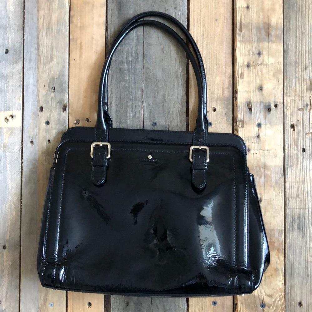 Kate Spade Black Patent Handbag Polka Dot Lining